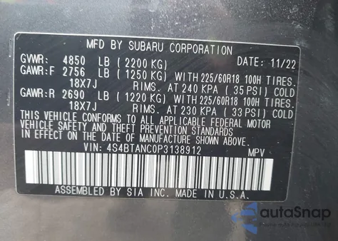 2023 Subaru Outback Limited from USA, damaged, VIN 4S4BTANC0P3138912